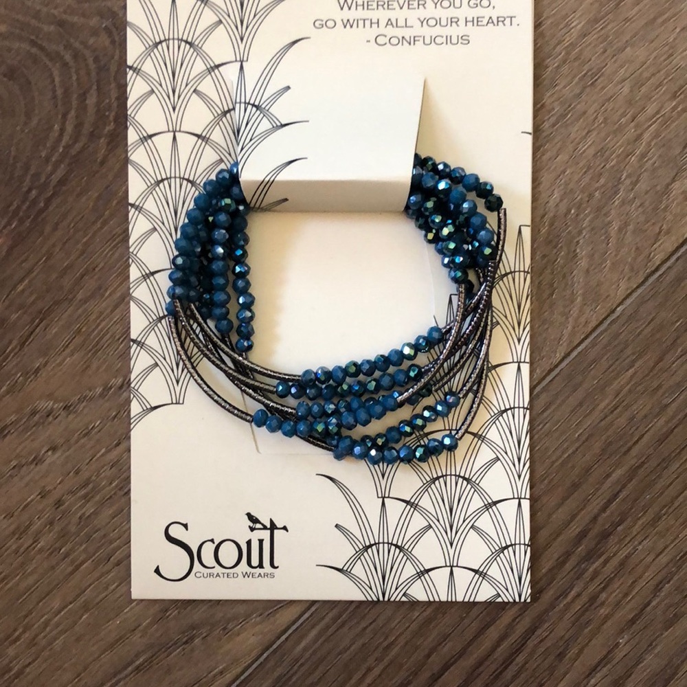 Scout Curated Wears Peacock Blue Hematite Crystal Beads Plated Brass Bracelet